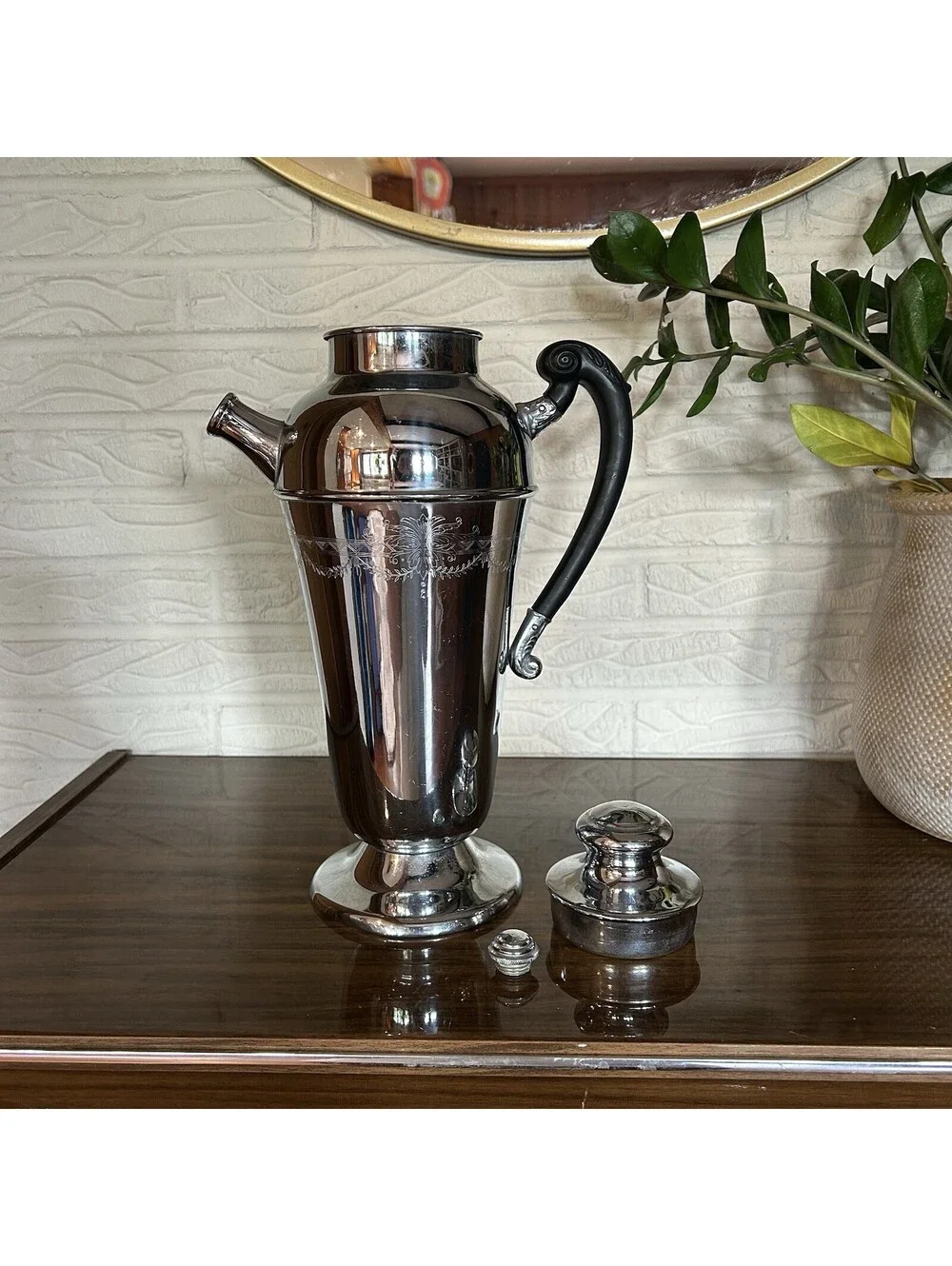 Vintage 1930s Art Deco Chrome Cocktail Shaker Pitcher LB Chromium Bakelite 12